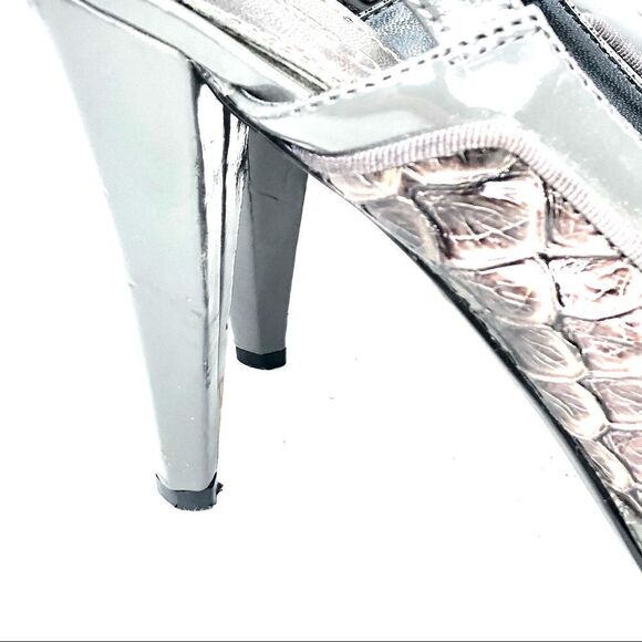 Pierre Dumas Pandora 2 Metallic Croc Peep Toe Heel - Picture 6 of 8